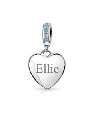 Crystal Accent Bale Heart Shape Dangle Bead Charm Sterling Silver