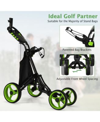 4 Wheels Foldable Golf Push Pull Cart Trolley w/ Brake Waterproof Bag
