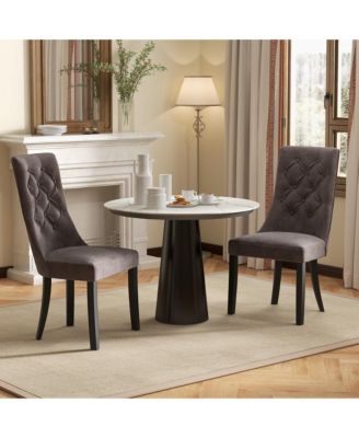Tufted Dining Chairs Set of 4 w/ High Backrest Rubber Wood Legs Padded Seat