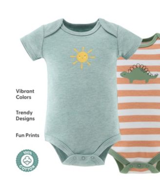 Baby Girls Short Sleeve Cotton Bodysuits Girls, Neutral Check