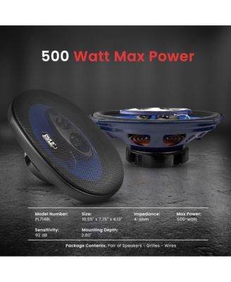 7'' x 10'' Four-Way Quadriaxial Car Speakers, 500W, Blue (Pair)