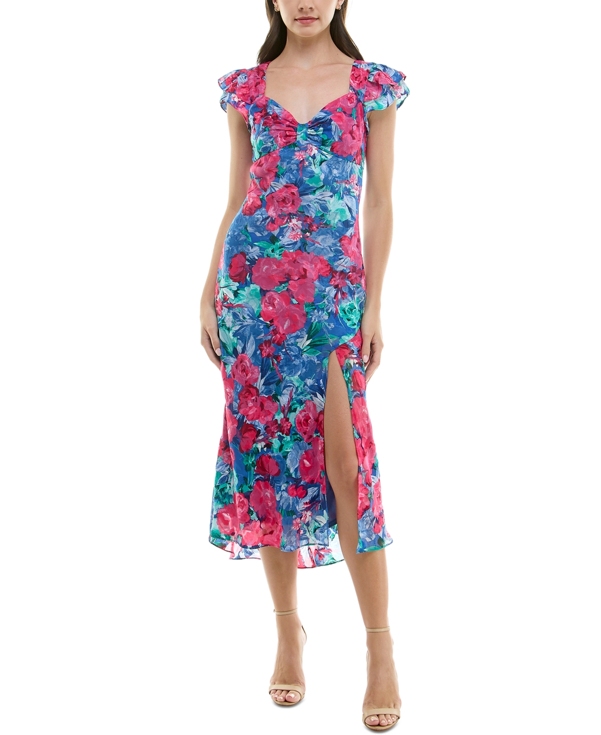 BCX JUNIORS' FLORAL JACQUARD MIDI BODYCON DRESS 