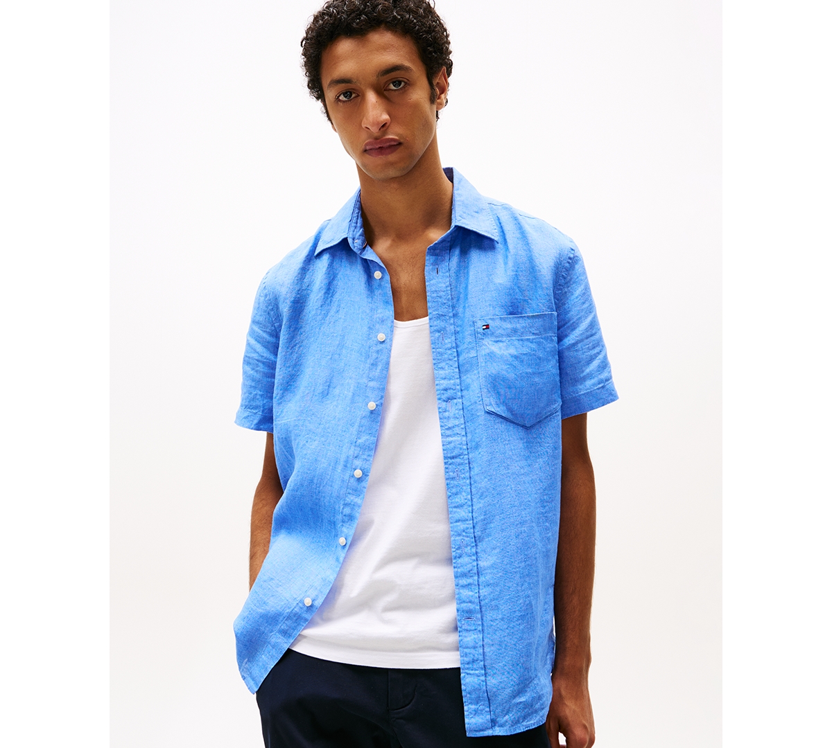 Men's Short-Sleeve Pigment-Dyed Linen Button-Front Shirt - Classic Pink
