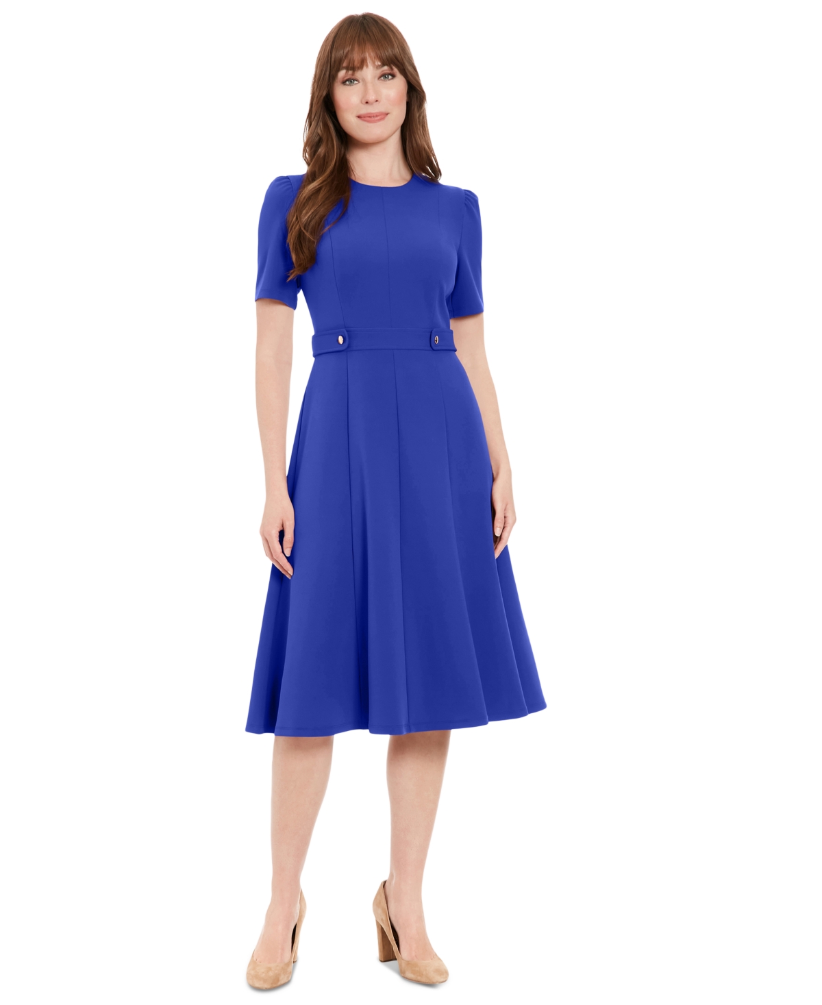 London Times Petite Fit & Flare Scuba Crepe Midi Dress In Cobalt