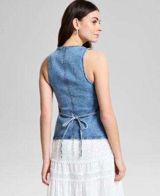 Women's Button-Front Sleeveless Denim Top, Exclusively at Macy's
