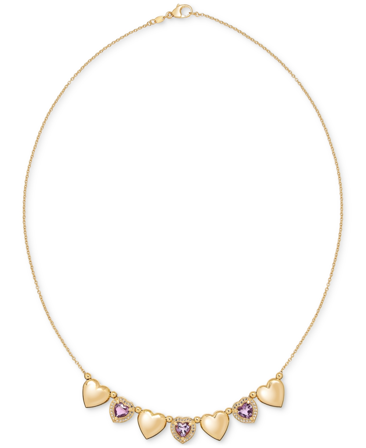 Macy's Amethyst (3 Ct. T.w.) & White Topaz (3/4 Ct. T.w.) Puffed Heart 18" Necklace In 14k Gold-plated Ster In Amethyst