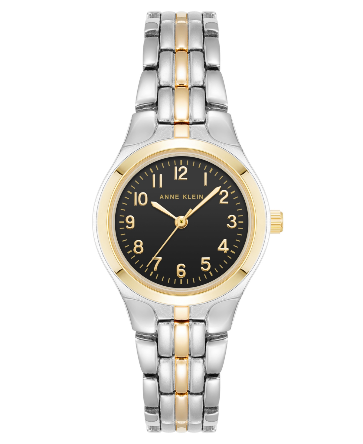 Anne Klein Women's Quartz Black And Two-tone Metal Alloy Watch, 26mm In Black,silver-tone And Gold-tone