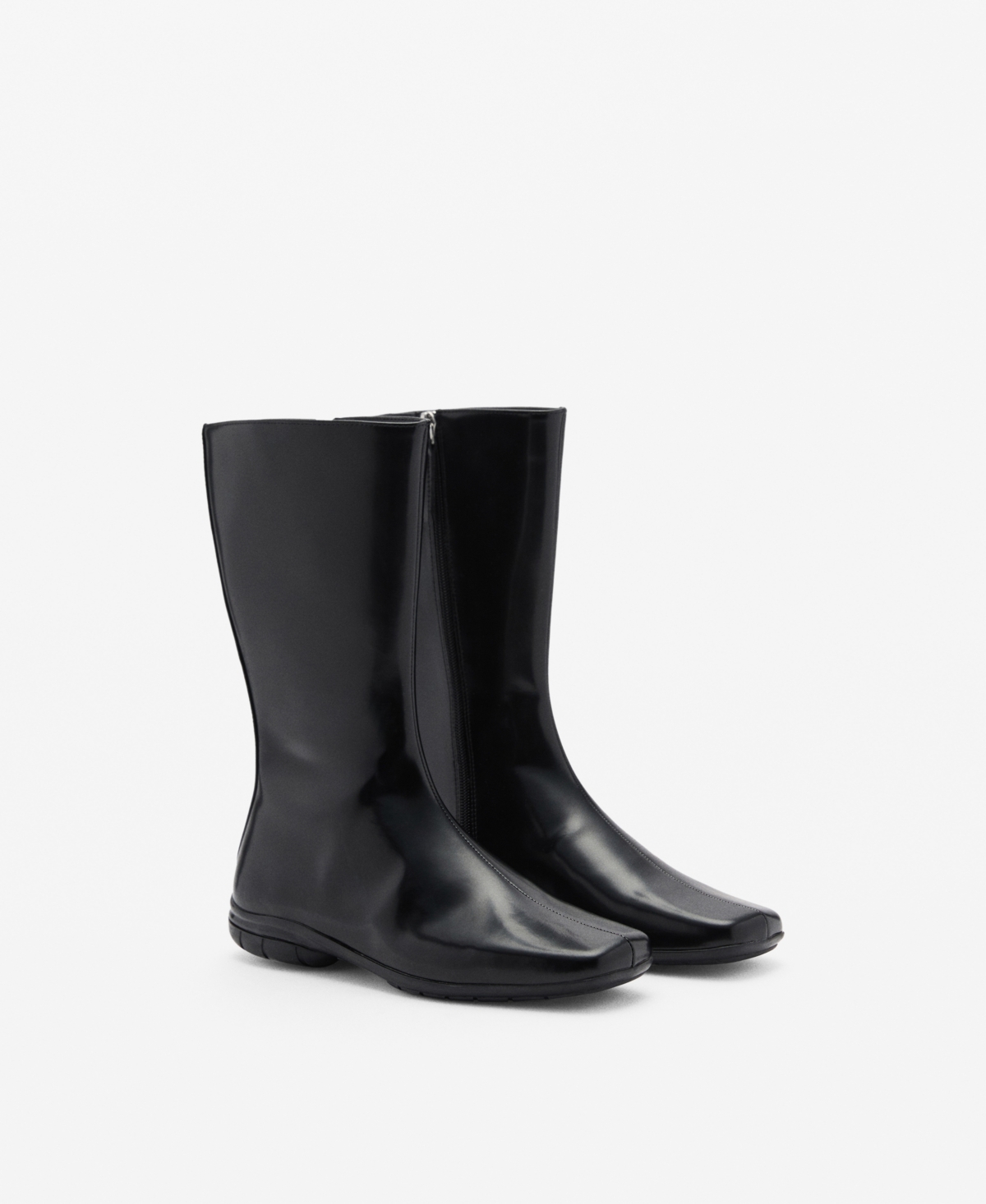 Mango Flat Leather Ankle Boots Black In Black