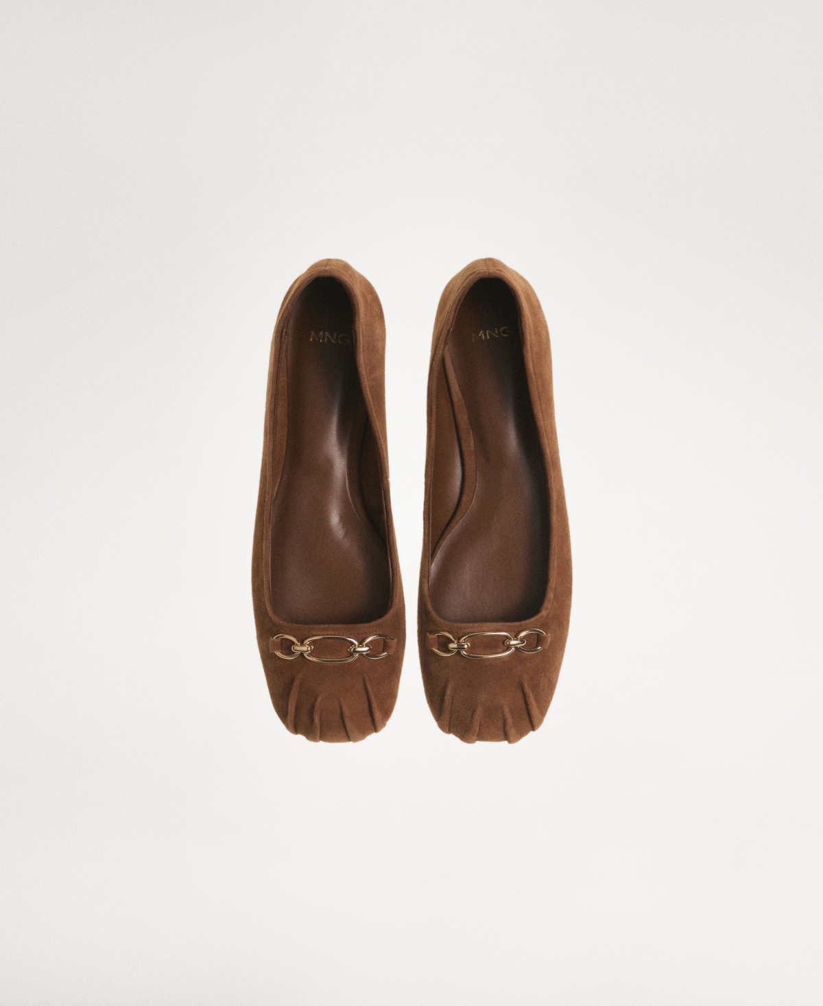 Shop Mango Women's Links Detail Leather Ballerina Shoes In Medium Brown