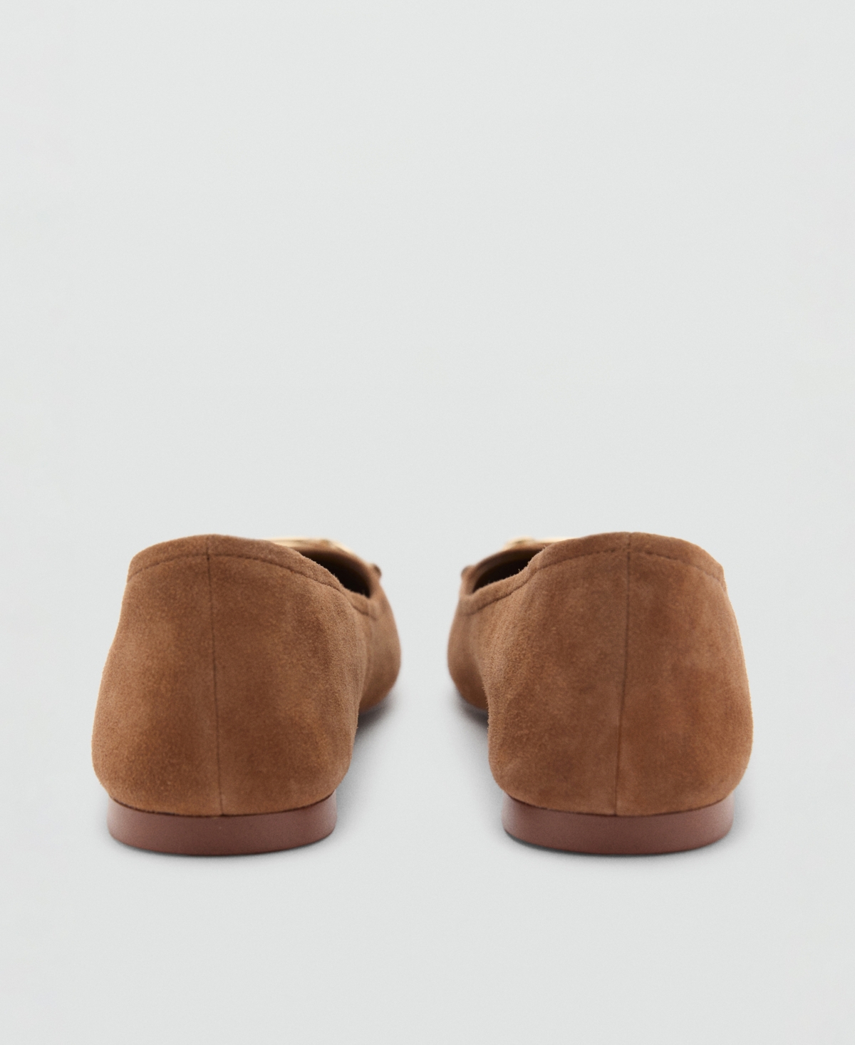 Shop Mango Women's Links Detail Leather Ballerina Shoes In Medium Brown