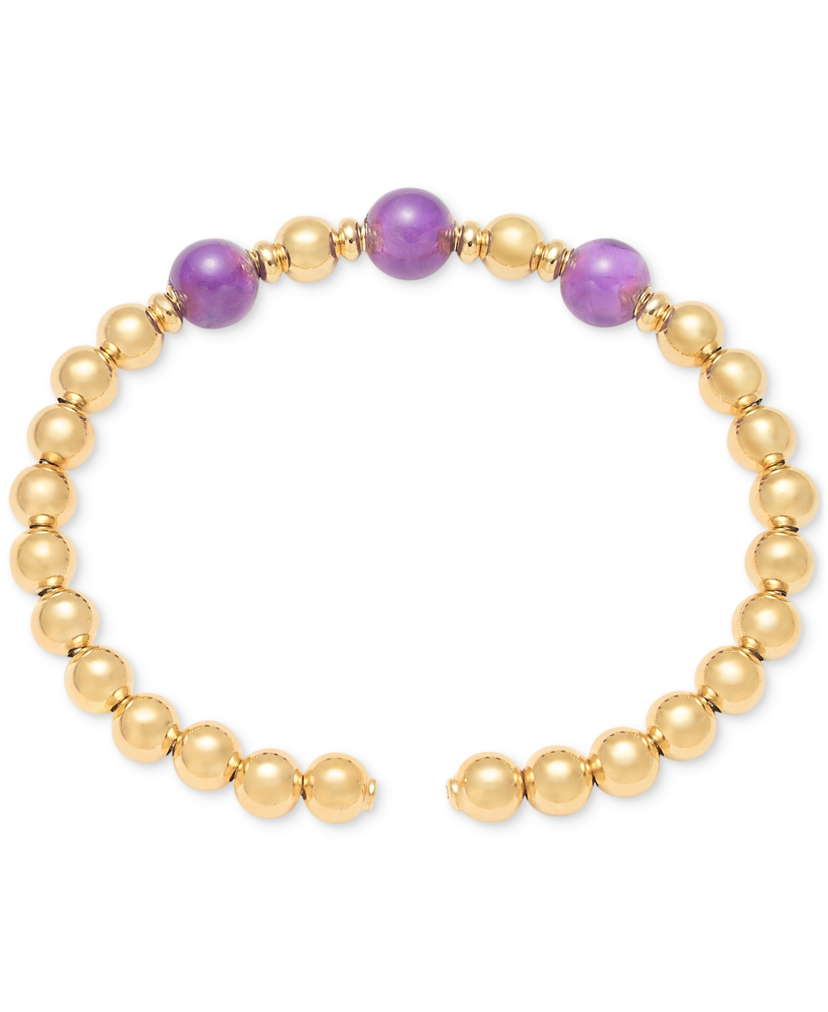Macy's Amethyst Polished Bead Bangle Cuff Bracelet (6 Ct. T.w.) In 14k Gold Over Sterling Silver In Amethyst