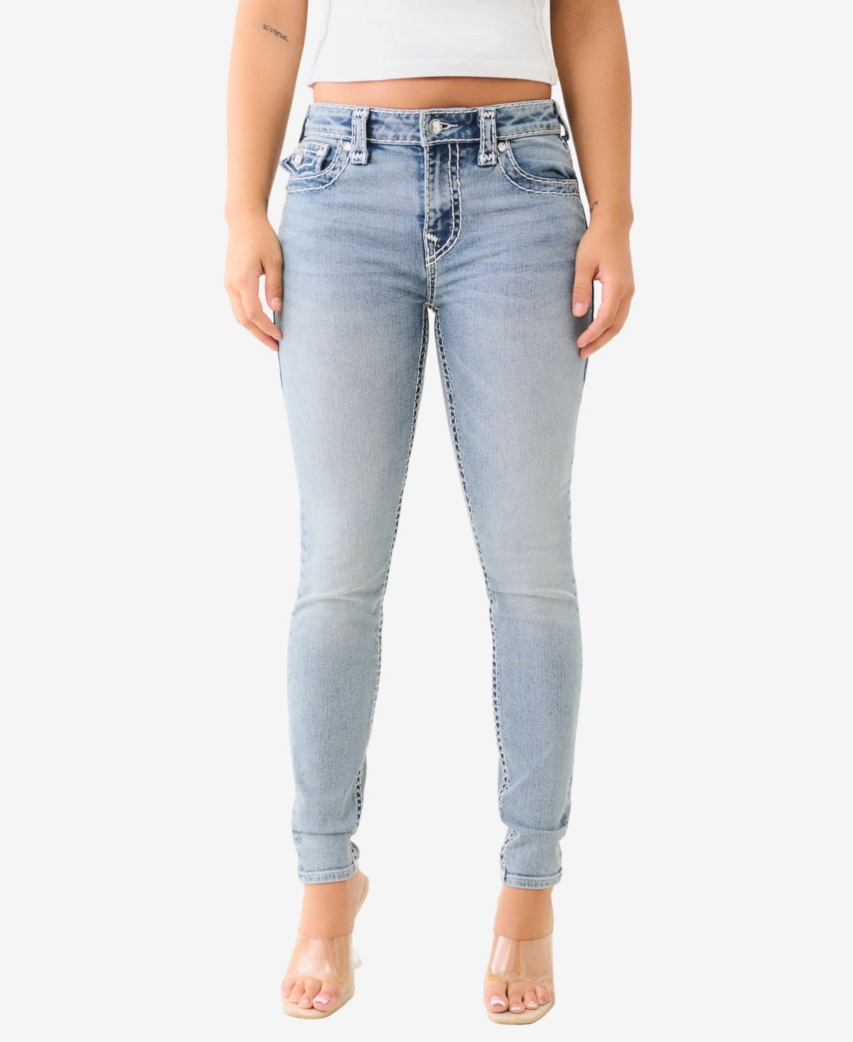 TRUE RELIGION WOMEN'S CRYSTAL HALLE MID RISE SKINNY SUPER T JEANS 