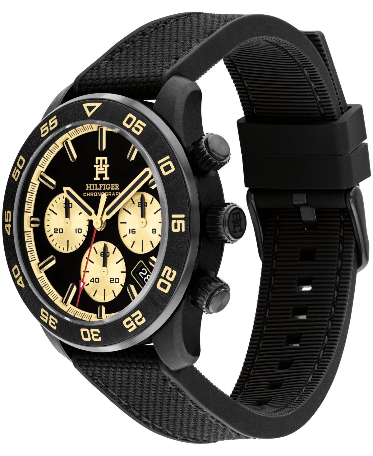 Tommy Hilfiger Men's Chronograph Black Cordura & Black Silicone Strap Watch, 42mm In Black