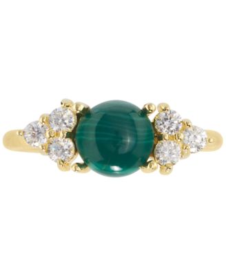 Malachite & Cubic Zirconia Cluster Ring in 14k Gold-Plated Sterling Silver