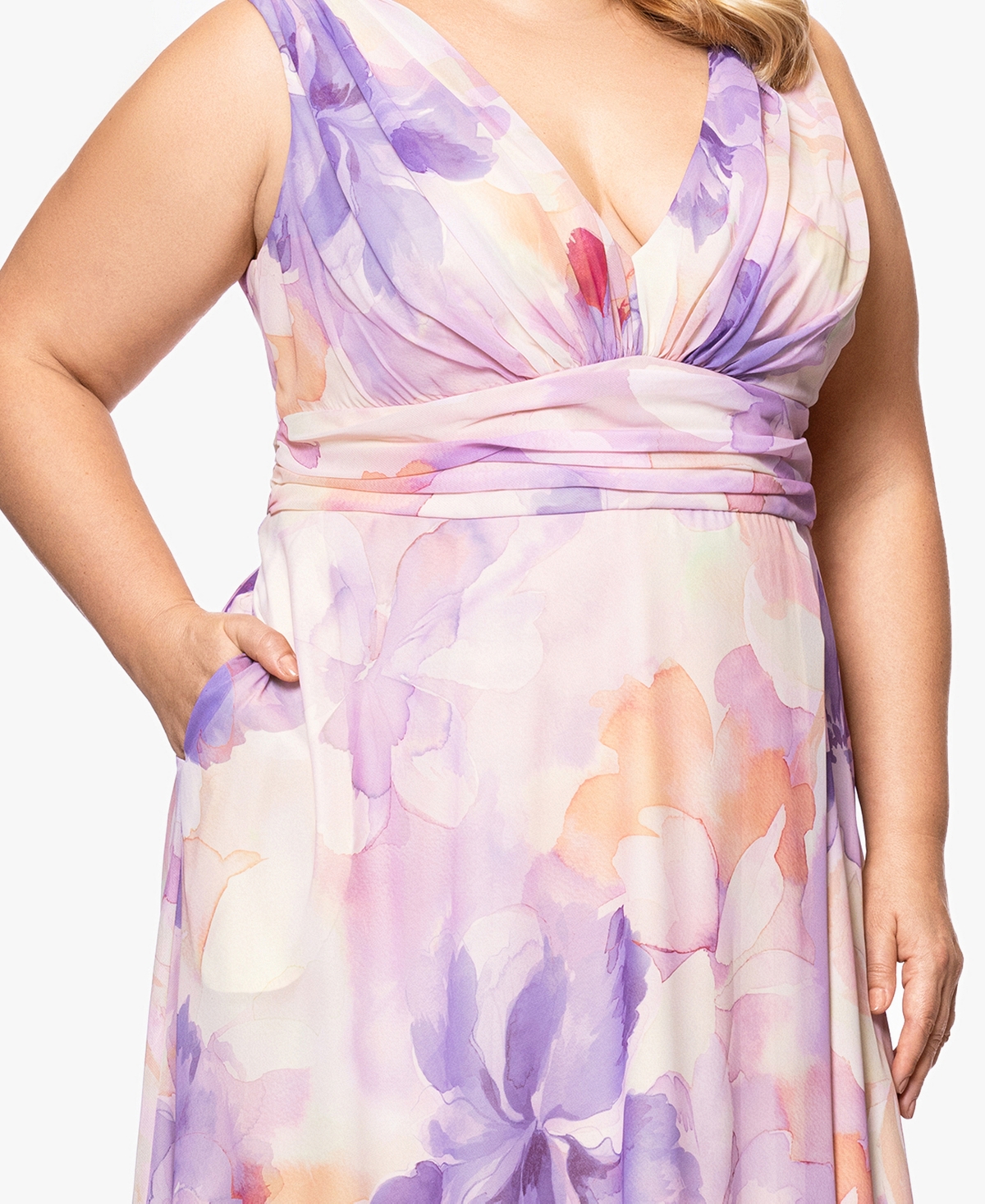 BETSY & ADAM PLUS SIZE SLEEVELESS V-NECK FLORAL DRESS 