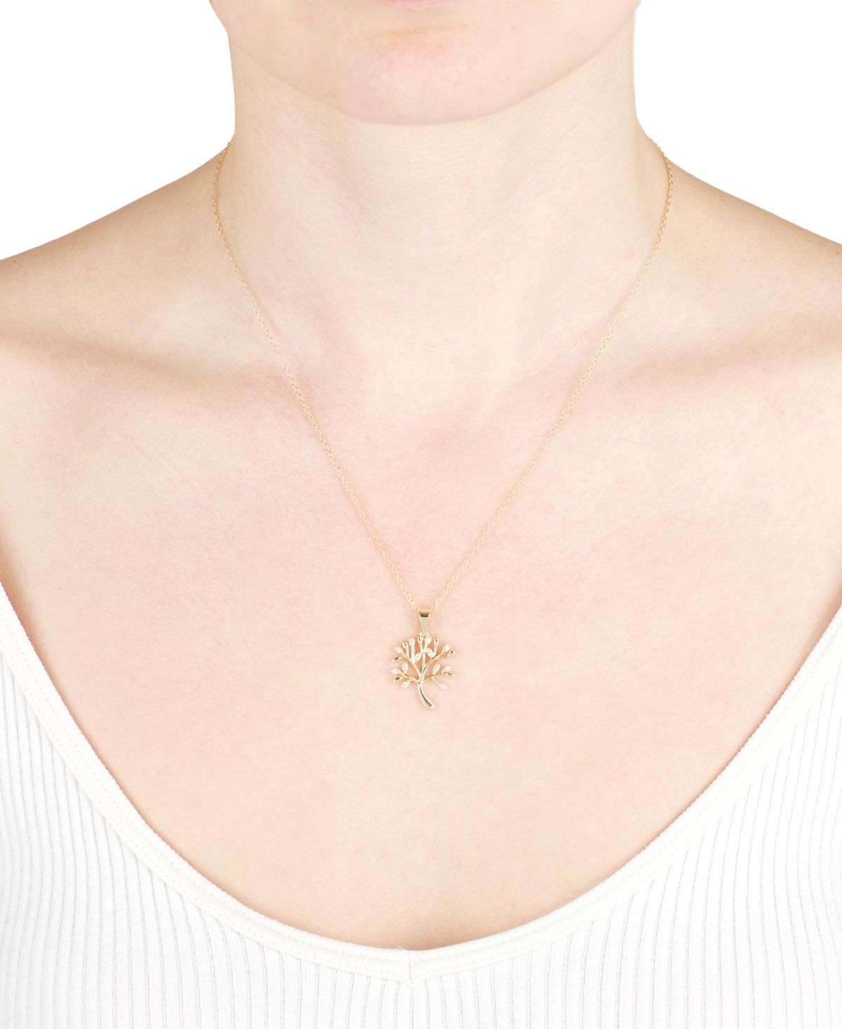 Macy's Cubic Zirconia Tree Of Life Pendant Necklace (1/4 Ct. T.w.) In 14k Gold Over Sterling Silver In Gold