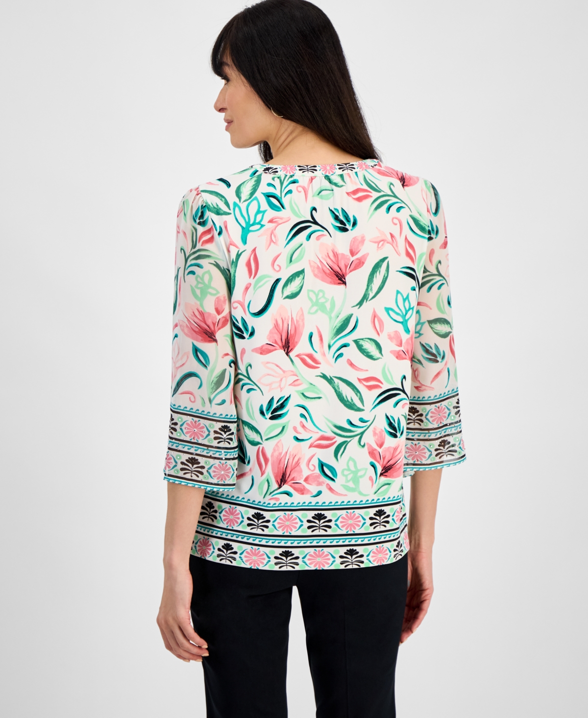 JM COLLECTION WOMEN'S EMBELLISHED SPLIT-NECK TUNIC, EXCLUSIVELY AT MACY'S 