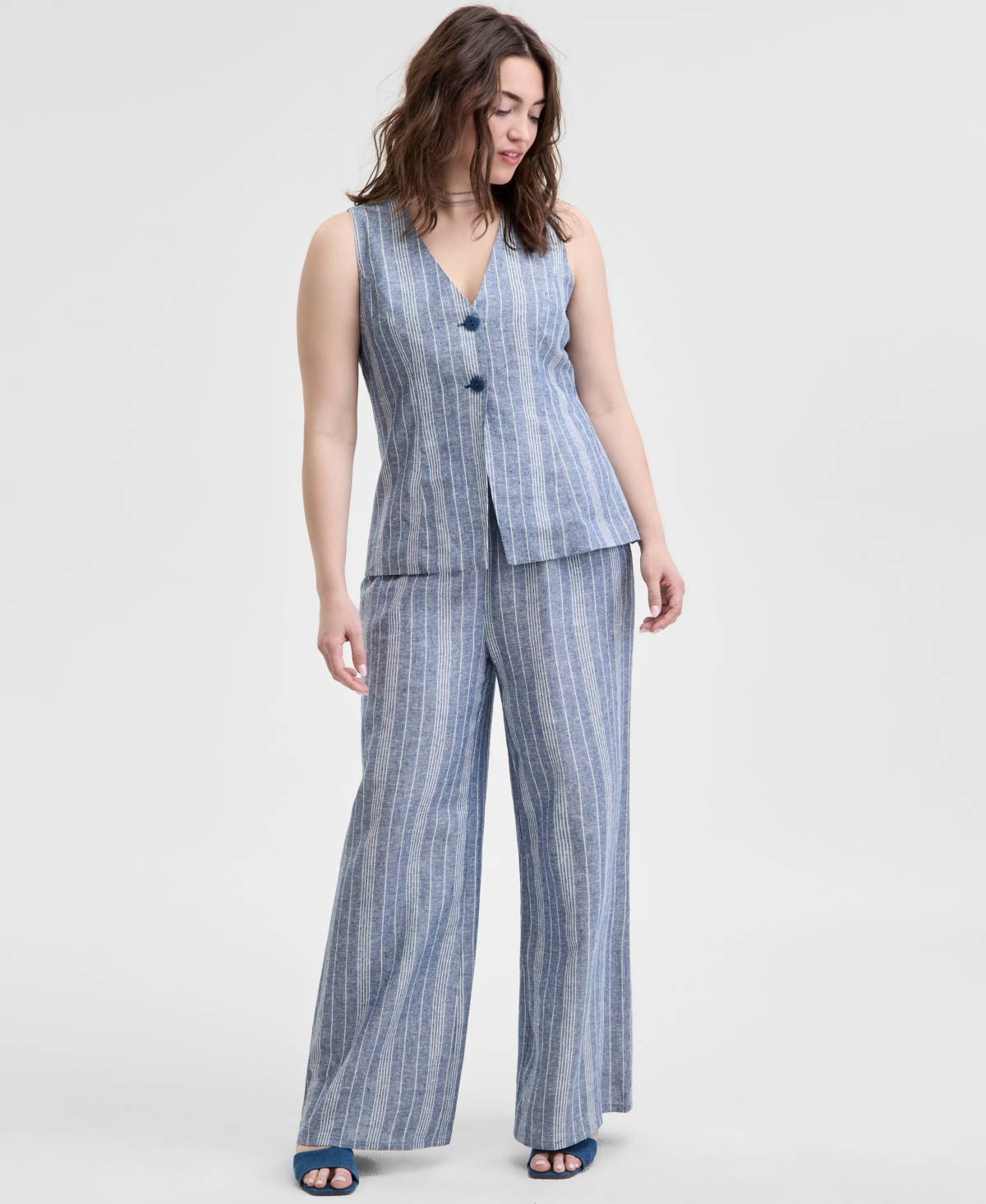 AND NOW THIS WOMEN'S STRIPED SLEEVELESS DOUBLE-BUTTON VEST, EXCLUSIVELY AT MACY'S 