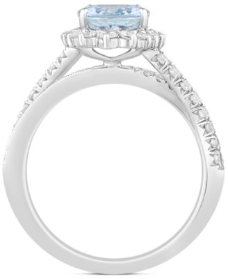 Aquamarine (1-1/2 ct. t.w.) & Diamond (7/8 ct. t.w.) Oval Halo Bridal Set in 14k White Gold