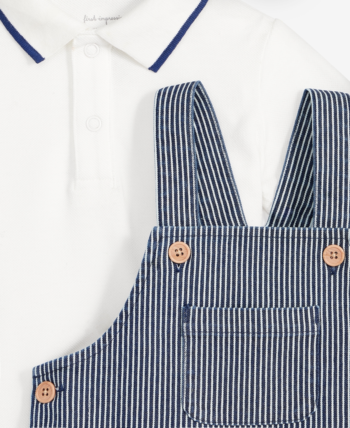 First Impressions Baby Boys Polo Shirt & Striped Shortall, 2 Piece Set, Exclusively at Macy's