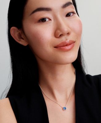 Sparkling Square Blue Halo Pendant Necklace