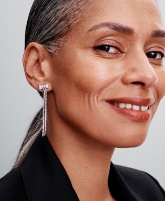 Sterling Silver Pav&eacute; Bow Drop Earrings