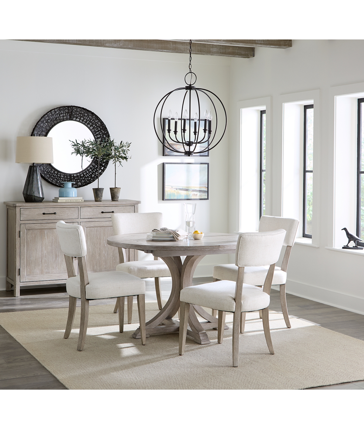 Macy's Sadie 5-pc. Round Dining Set (table & 4 Upholstered Side Chairs), Created For  In Gray