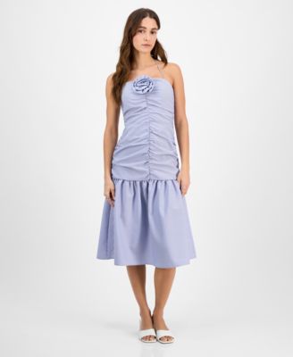 14th Place - Juniors' Striped Rosette-Trim Dropped-Waist Midi Dress