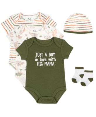 Baby Essentials - Baby Boys Just A Boy In Love Bodysuits, Cap & Socks, 5 Piece Set