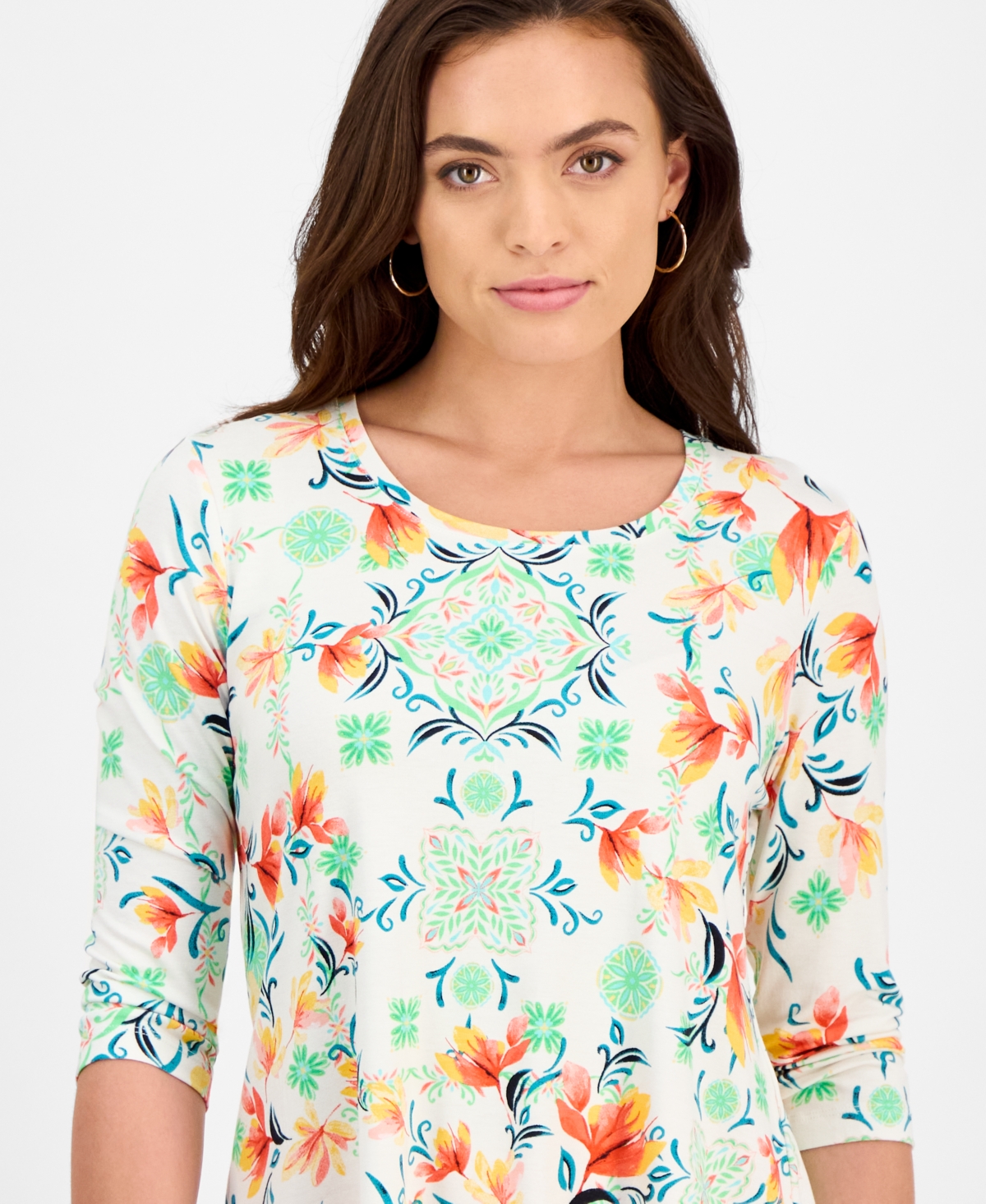 JM COLLECTION PETITE 3/4-SLEEVE TOP, EXCLUSIVELY AT MACY'S 