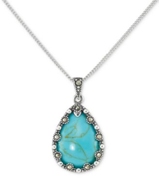 Macy's - Marcasite & Synthetic Turquoise 18" Pendant Necklace in Sterling Silver