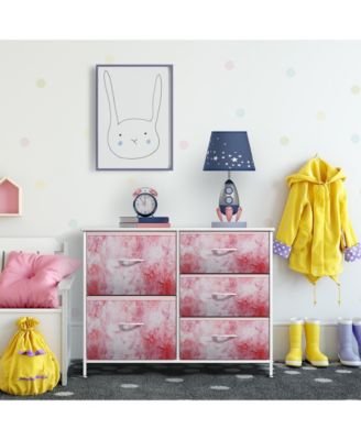 Dresser with 5 Drawers - Storage Chest Organizer with Steel Frame, Wood Top, Handles, Fabric Bins