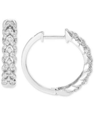 Macy's - Diamond Woven Look Small Hoop Earrings (1/2 ct. t.w.) in Sterling Silver, 0.77"