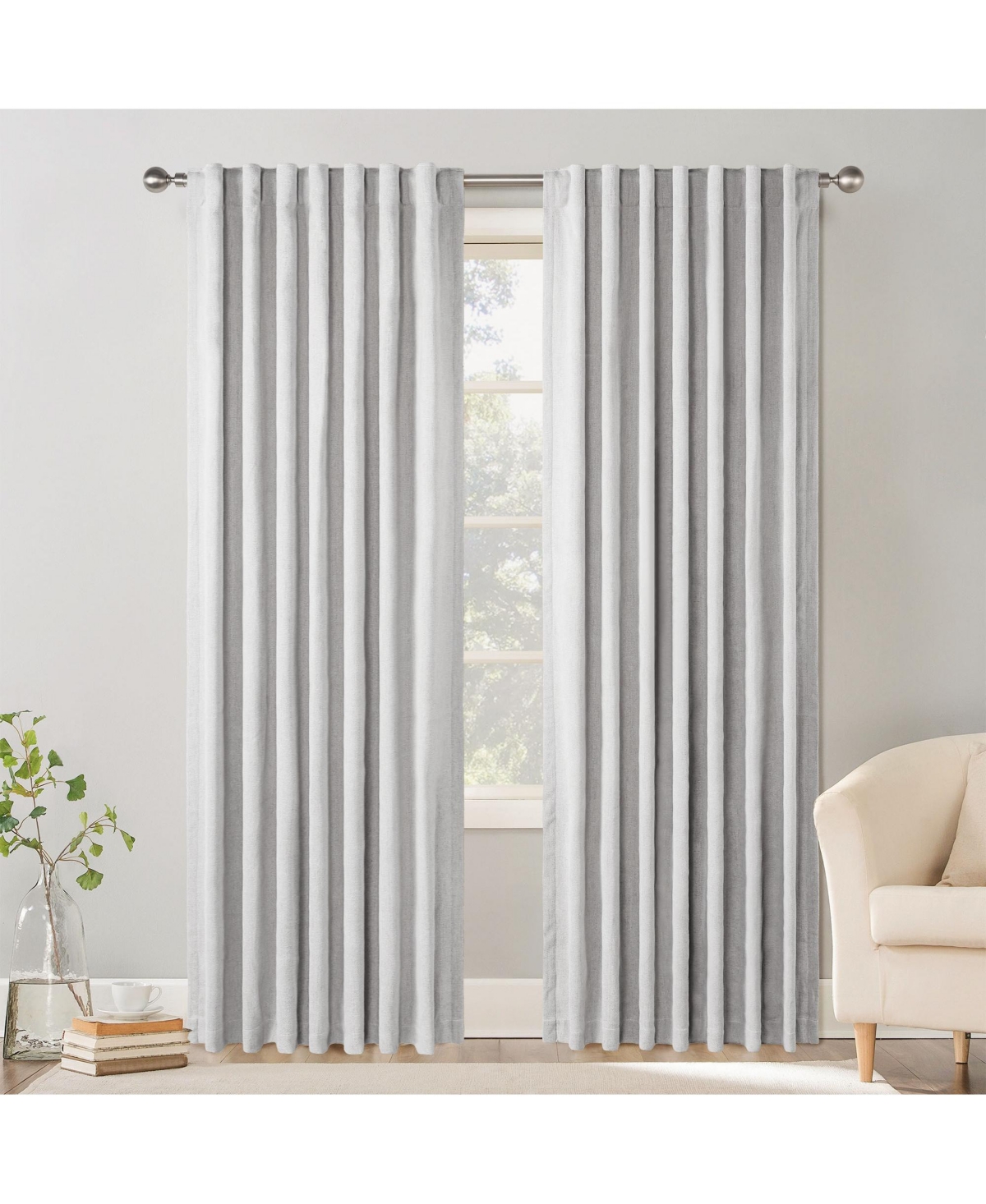 Chenille Blackout Back Tab Curtains Pair, 52"X108" - Ash blue