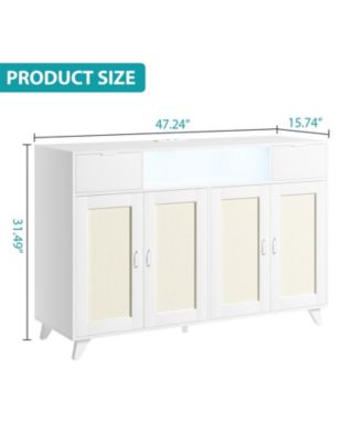 Sideboard Buffet Cabinet, 4 Rattan Doors 2 Drawers Accent Storage Cabinet