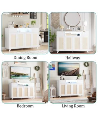Sideboard Buffet Cabinet, 4 Rattan Doors 2 Drawers Accent Storage Cabinet