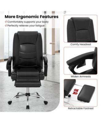 Massage Adjustable Executive Chair with Armrests and Retractable Footrest