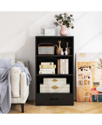 48 Inch Tall 4 Tiers Wood Bookcase with Drawer