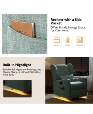 Rosalina Modern Recliner with Built-In Nightlight and Wooden Base