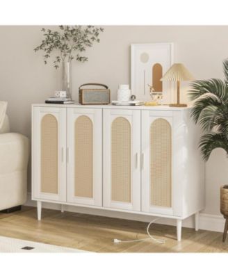 Rattan Sideboard Buffet Cabinet, 4 Doors Accent Storage Cabinet