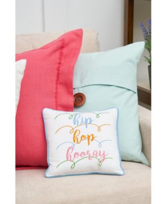 Easter "Hip Hop Hooray" Embroidered Small/Petite Spring Themed Accent Pillow, 10" x 10"
