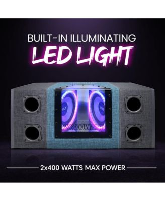 Dual Subwoofer Box System, 8'' Vented Enclosure, 800W Max, LED Lights