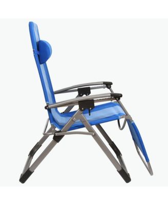 Outdoor Folding Reclining Zero Gravity Chair w/Headrest Pillow, Blue