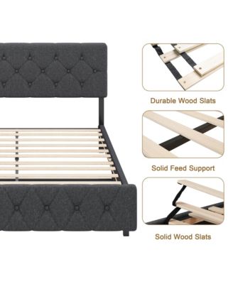 Upholstered Platform Bed Frame with USB Ports - Adjustable Headboard, Strong Frame, Wooden Slats Support - Linen Fabric Wrap, No Box Spring Needed - Easy Assembly