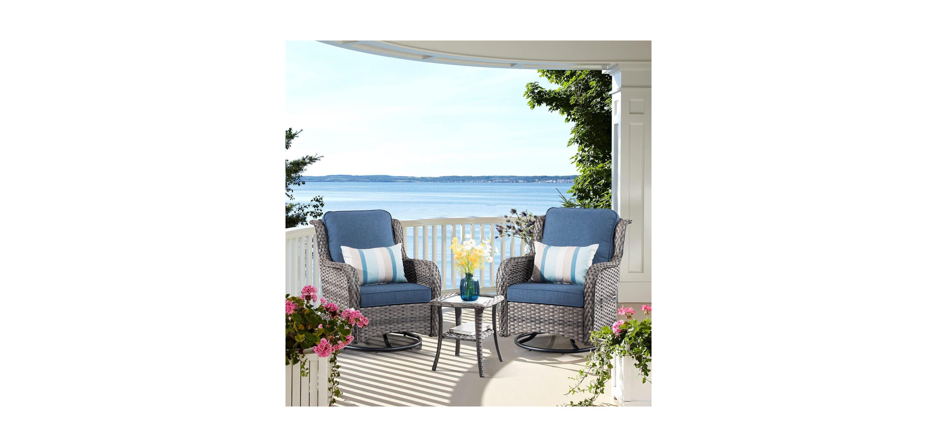 Xizzi Outdoor Swivel Rocker Chairs Set, 3 Piece Patio Bistro Set with 360 Degrees Rocking Chair and Side Table