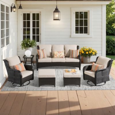 6 Pcs Outdoor Patio Furniture Set,High Back Sofa and Swivel Chairs Set