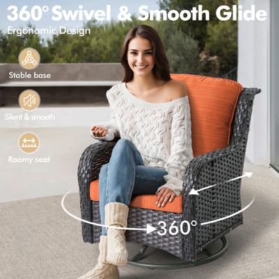 Patio Furniture Sets Outdoor Swivel Rocking Chairs with 50,000 BTU Propane Fire Pit Table 7 Pieces All Weather PE Wicker Conversation Sofa and Matching Side Table