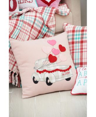 Valentine's Day Heart Balloons Love Truck Embroidered Accent Throw Pillow, 18" x 18"