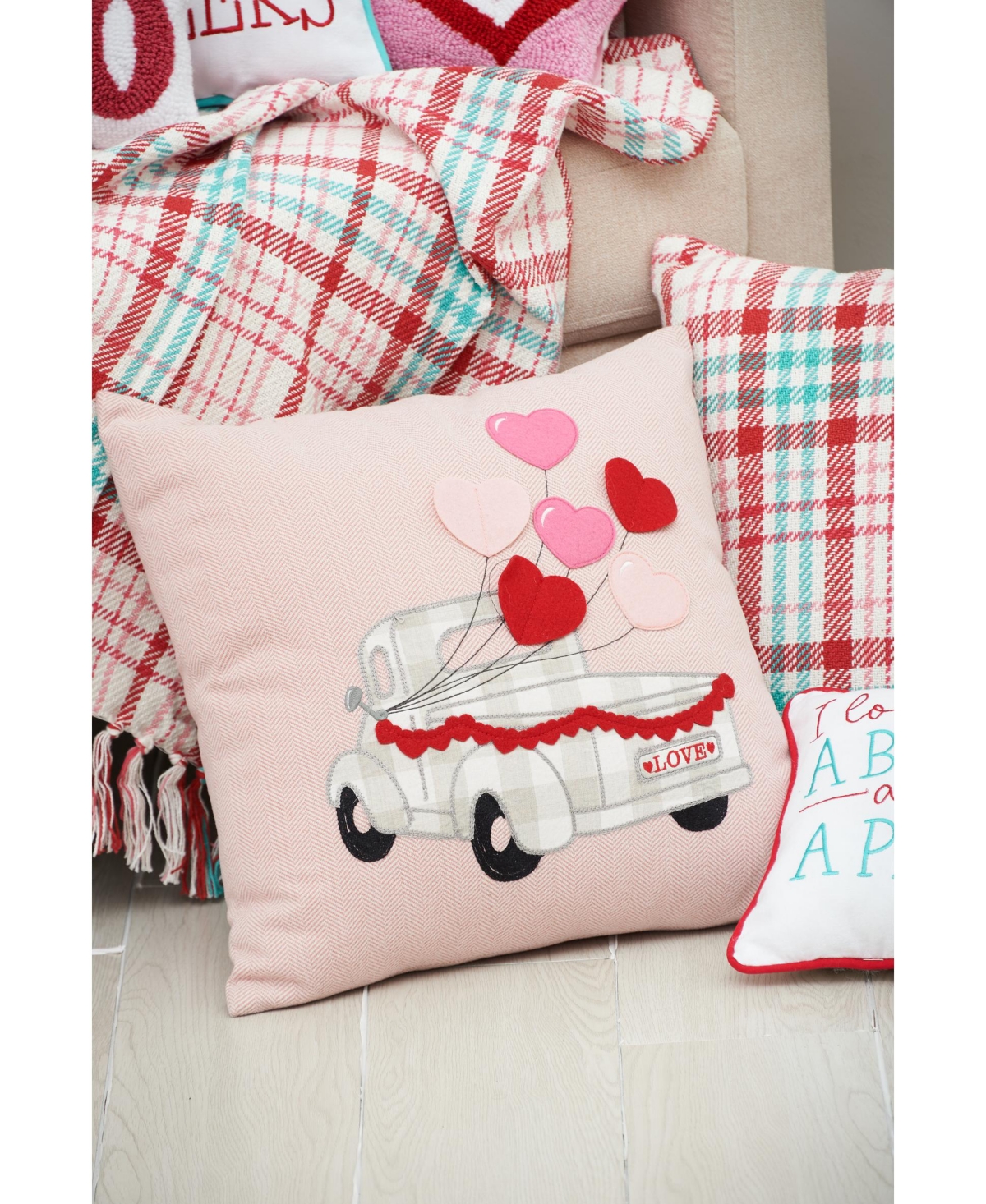 18" x 18" Valentine's Day Heart Balloons Love Truck Embroidered Accent Throw Pillow