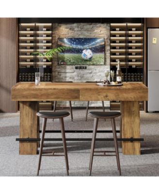 63-Inch Bar Table – 1 Pc, Wood & Metal, Footrest, Rectangular High Top Counter Height Dining Table